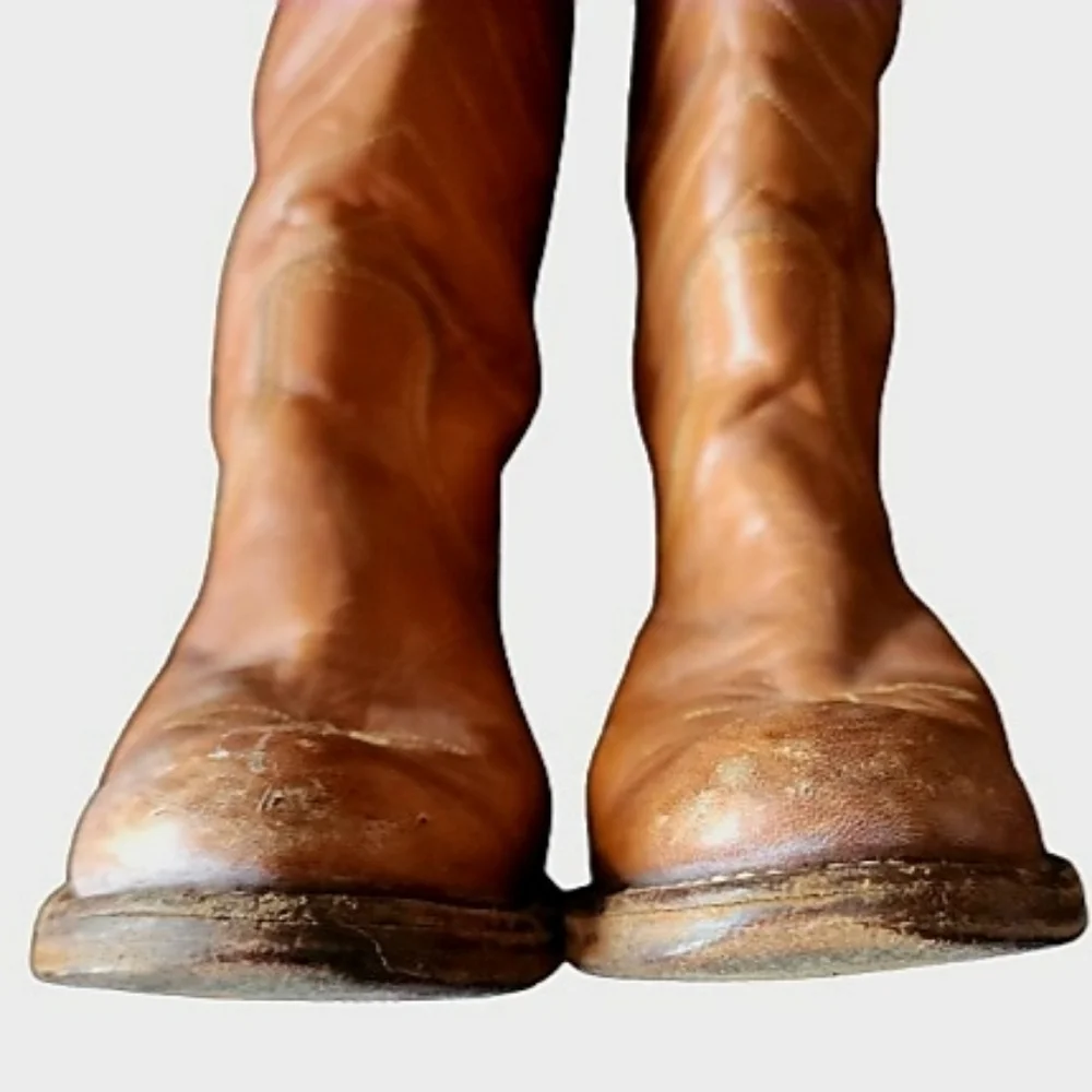 Frye Brown Knee High Leather Heeled Boots 7B - Picture 4 of 10